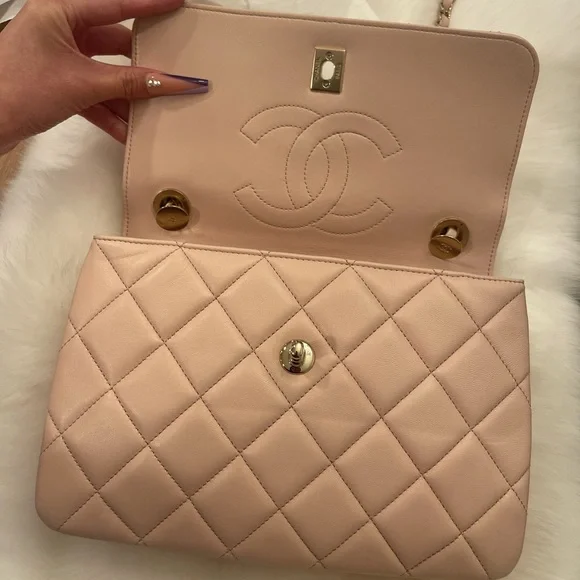 CHANEL Lambskin Quilted Trendy CC Dual Handle Flap Bag Beige - Picture 9 of 15